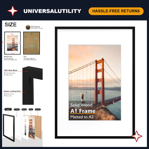 Black solid wood picture frame - wood,